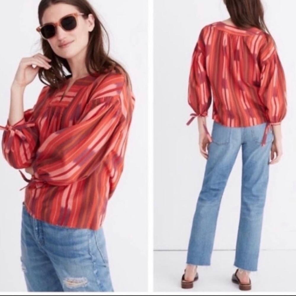 Madewell Ikat Peasant Popover Top puffed sleeve size small